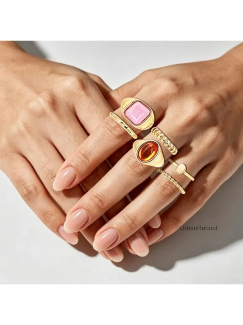 9 Piece Chunky Stackable Ring Set Gold Plated Stacking Rings for Women